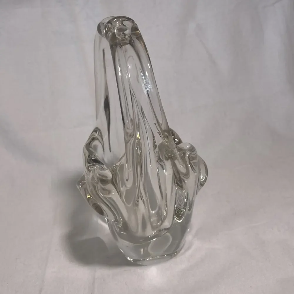 Vintage Hand Blown Clear Glass Basket Ashtray Easter Server